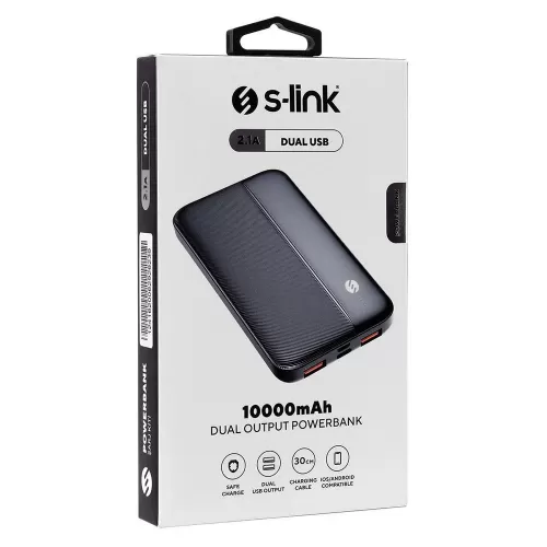 S-link IP-G10N 10000mAh Micro+Type C Girişli Powerbank Siyah Taşınabil