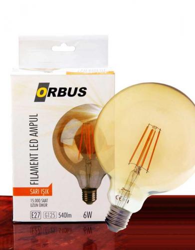 Orbus 6W E27 540 Lm G125 Sarı Filament Led Ampul